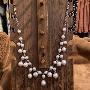 Elegant Silver Faux Pearl Necklace